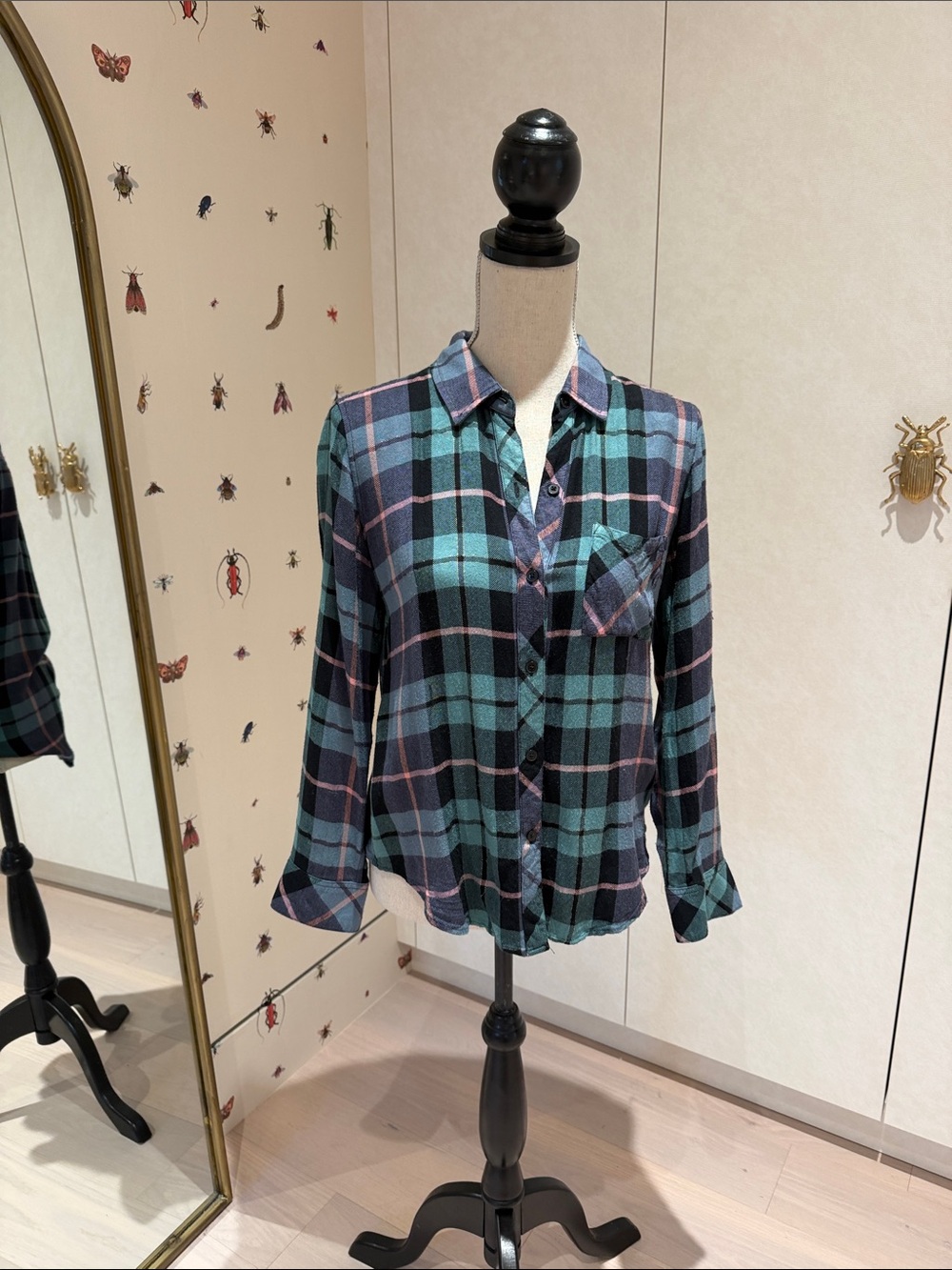 Rails Plaid Button-Down Shirt in Teal, Black and Pink